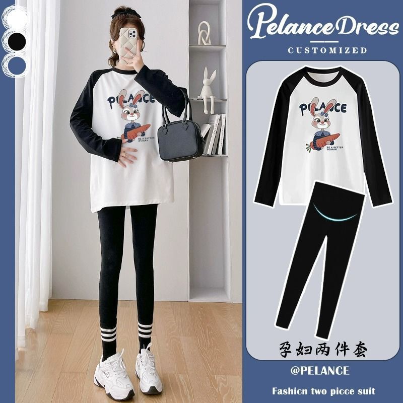 Summer Long-Sleeved Tops, Maternity Wear, Spring & Fall Maternity Fashion Suits, Mid-Length Bottoming Shirts, T-Shirts