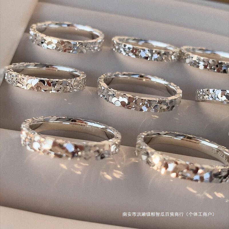 Sterling Silver 9999 Three-Sided Crushed Ice Closed Ring for Women, Light Luxury, Exquisite Craftsmanship, Sparkling Pure Silver Ring Sterling Silver 9999 Three-Sided Crushed Ice Closed Ring for Women, Light Luxury, Exquisite Craftsmanship, Sparkling Pure Silver Ring