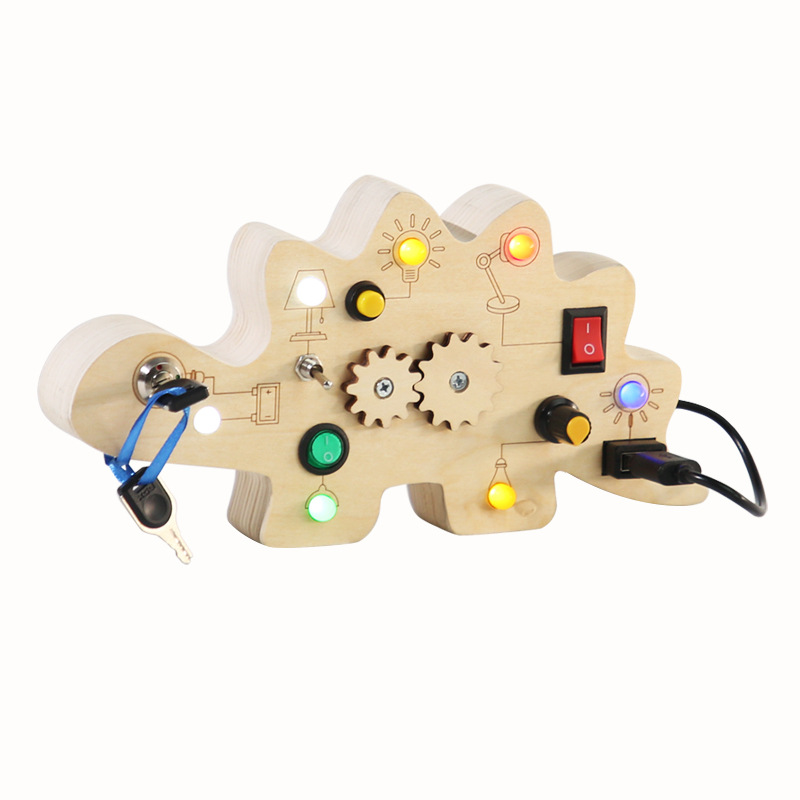 Juguetes educativos transfronterizos para niños, tablero de actividades de madera con interruptores, enchufes, circuitos, luces LED, juguetes de madera prácticos