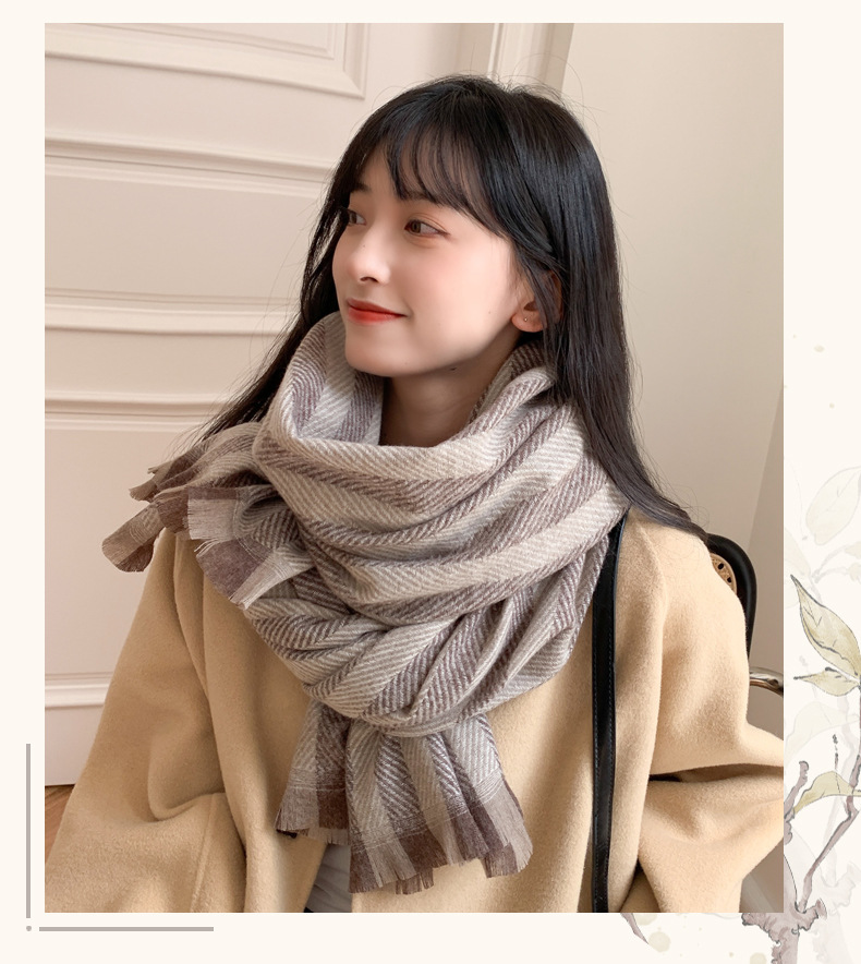 Short Beard Striped Scarf Korean Version Of The Double-sided Fashion Thickening Warm Long Shawl Student Bib display picture 12