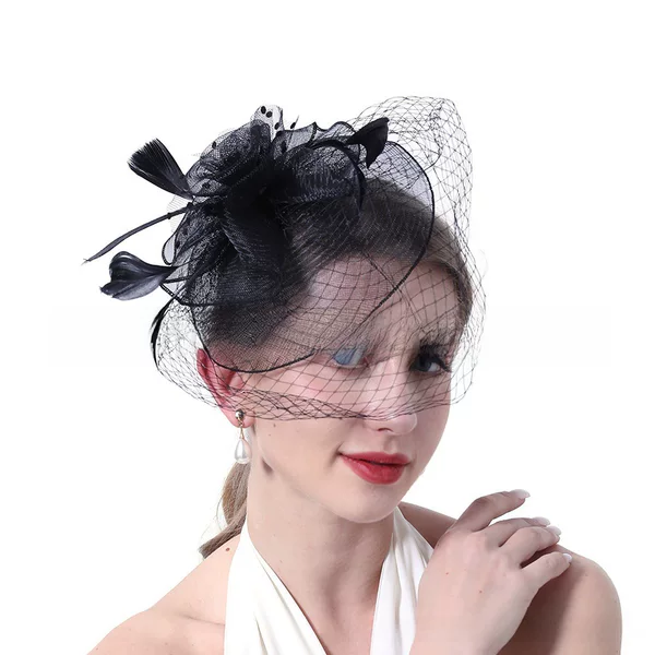 European and American New Feather Mesh Horse Racing Festival Hat Bridal Wedding Photography Vintage Dance Party Hat Tea Party Banquet Headwear