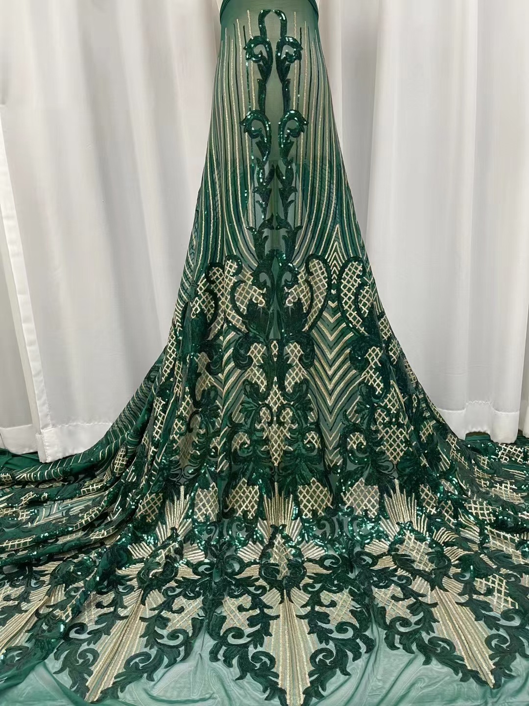 Lentejuelas tela de encaje africano europeo y americano vestido de novia moda bordado tela de encaje de lentejuelas JX1296