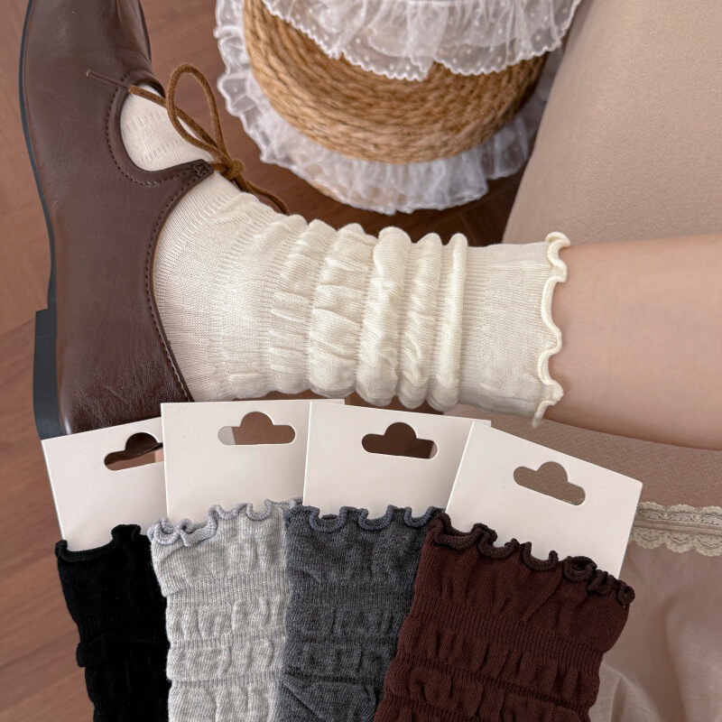 youjiaxiu women's socks, Japanese-style ruffled ankle socks, women's autumn/winter multi-layered pleated bubble mid-calf cotton socks