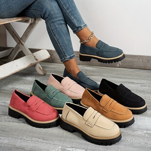 2025 new spring and autumn loafers large size casual sand British style women's shoes thick heel thick sole foreign trade retro