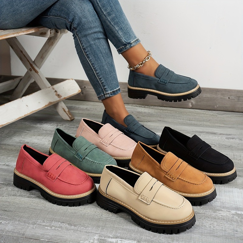 2025 New Spring and Autumn Loafers plus size Casual Sandy British Style Women's Shoes Thick Heel Thick Sole Foreign Trade Vintage