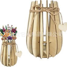 亚马逊木质拼图花瓶wooden puzzle flower vase积木拼插花瓶摆件