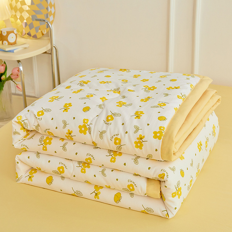 Edredón de verano de algodón y lino lavado, edredón fresco de verano, dormitorio para niños, edredón de aire acondicionado lavable a máquina de cuatro piezas