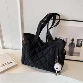 2025秋冬新款菱格棉服单肩包韩版大容量轻便托特包女大学生补课包