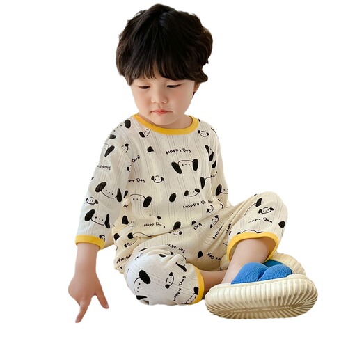 Summer children's Korean style mid-sleeve home clothes set pure cotton comfortable and breathable boys and girls baby pajamas air-conditioned clothes trendy
