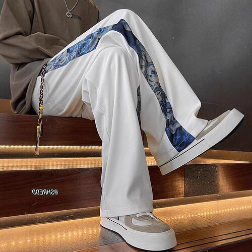 Relaxed casual pants for men, trendy and versatile pants, autumn falling sensation, padded, floor-length, apricot color.
