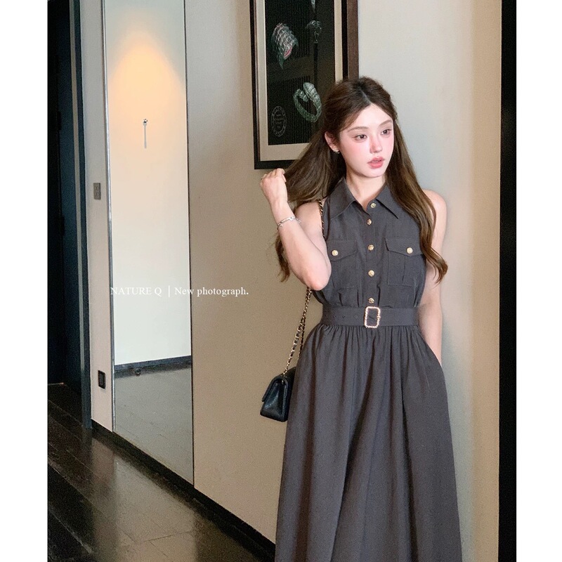 Yang Xiaojuan Linen + Tencel Lyocell High Sense Old Money Style Shirt Dress Sleeveless Workwear Long Dress Yang Xiaojuan Linen + Tencel Lyocell High Sense Old Money Style Shirt Dress Sleeveless Workwear Long Dress