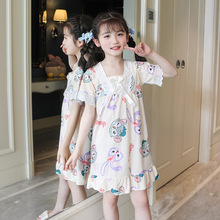 东南亚女童睡裙夏季卡通短袖薄款儿童睡衣公主连衣裙小女孩家居服