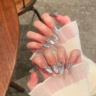 2025 New Handmade Rich Family Blue Explosive Cat Eye Ins Internet Celebrity Popular Removable Wearable Nails