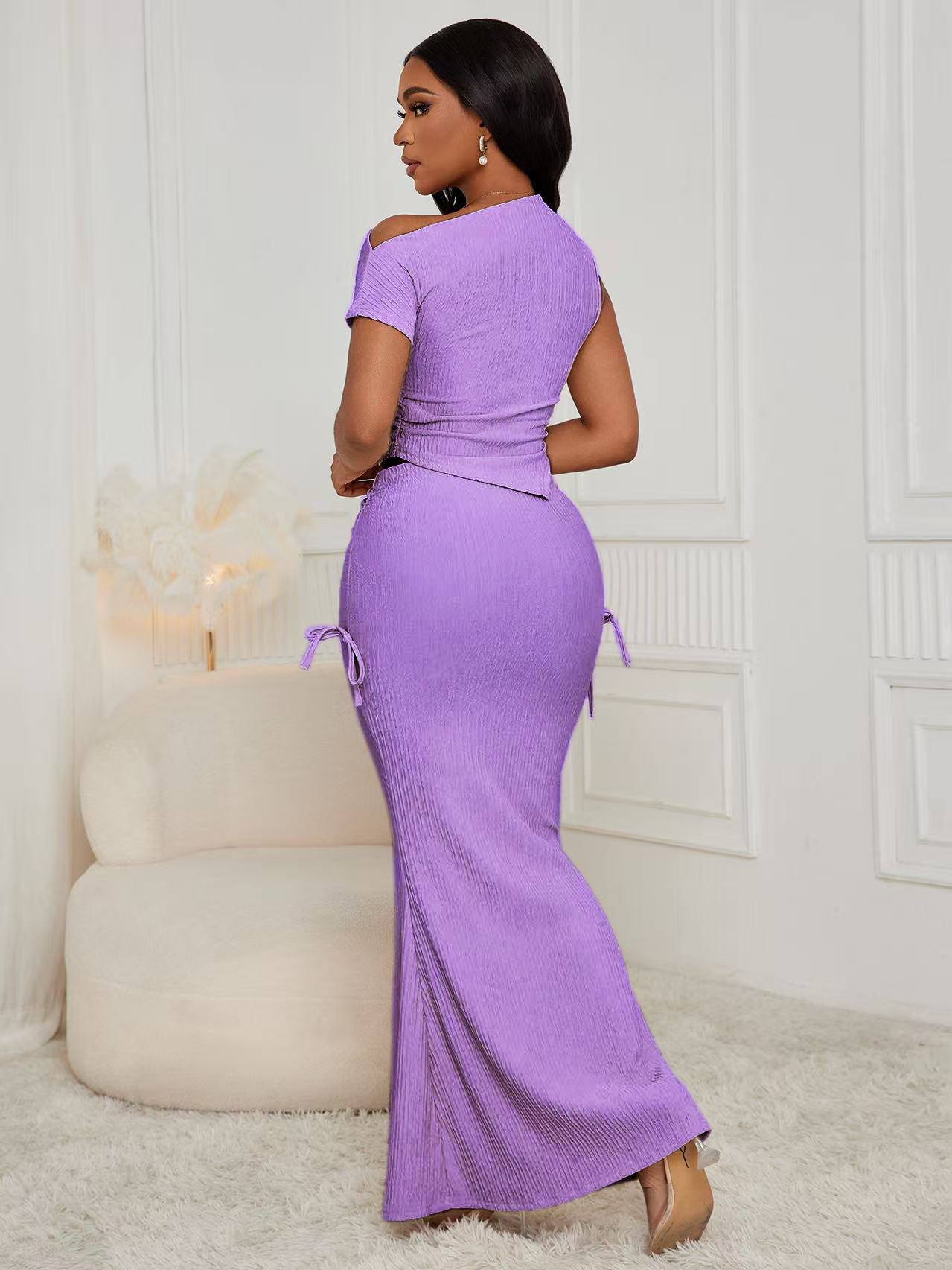 Elegantes Ein-schultriges Gerafftes Fishtail-kleid Damen Abendmode_voghion.com