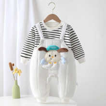 婴儿套装夹棉加厚保暖衣服秋冬季宝宝背带裤加绒新生儿外出冬季装