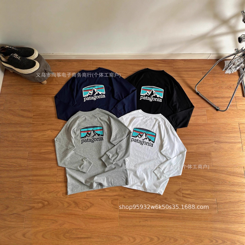 Cross-Border Export Pata Bata Couple Style Casual Classic Snow Mountain Colorful Environmentally Friendly Theme Series Long-Sleeved T-Shirt