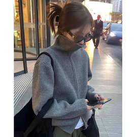 慵懒风秋冬穿搭灰色拉链开衫毛衣外套女春秋款外搭打底衫针织上衣