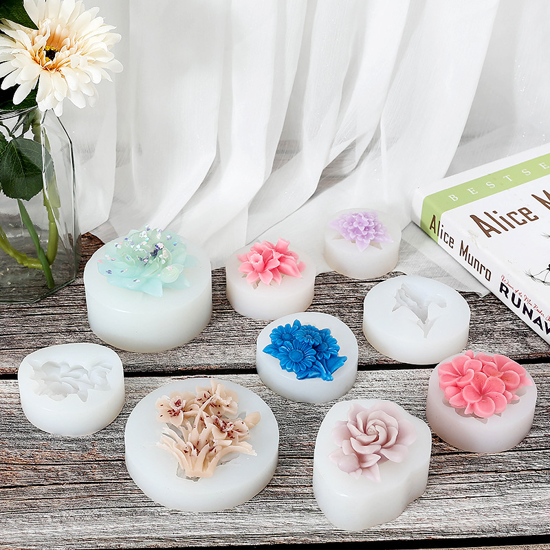 Cross-border new ornaments 3D three-dimensional glue drop mold DIY flower aromatherapy candle mold silicone gypsum mold