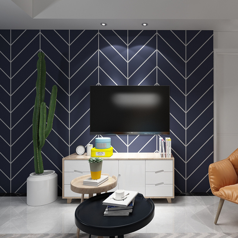 现代简约鹿皮绒电视背景墙纸北欧几何3D立体浮雕客厅卧室壁纸