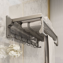 卫生间浴巾毛巾架可折叠浴室置物架网篮厕所免打孔太空铝五金挂件