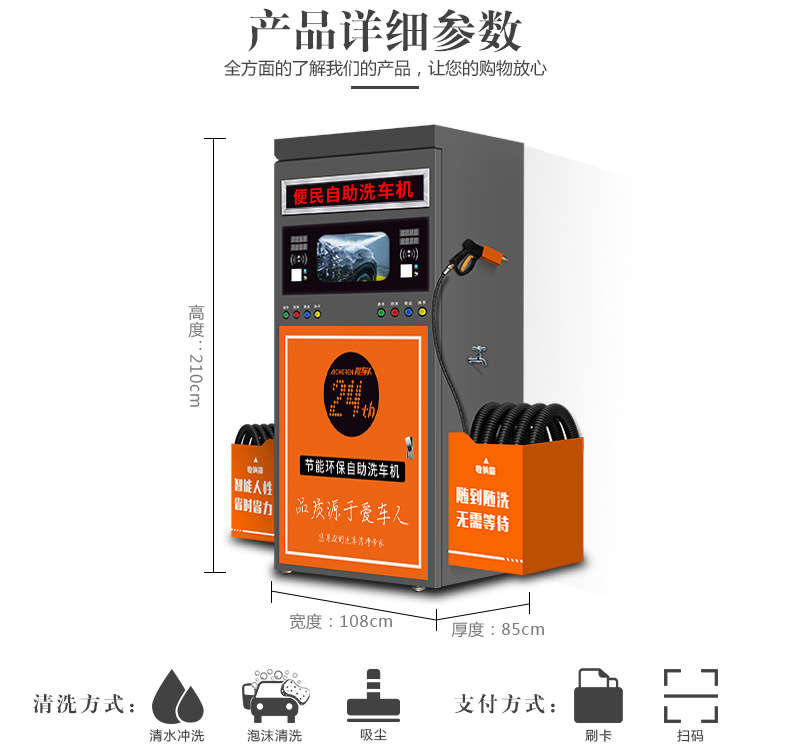 Intelligent 24-hour self-service car washing machine commercial full-automatic shared car brushing equipment coin-in scanning code ultra-high pressure car washing