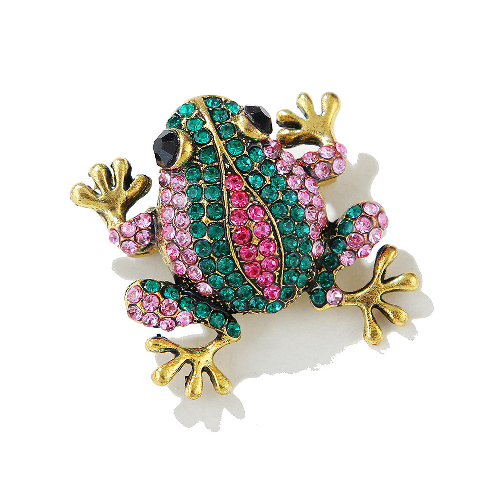 Mode Retro Cartoon Metall Farbe Diamant Brosche Niedlichen Kleinen Frosch Mode Kleidung Zubehör Pin Strass_voghion.com