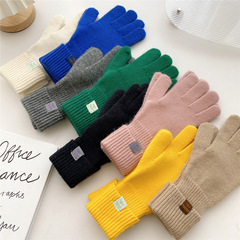 Women's Autumn Solid Color Woolen Gloves, Winter Warmth Student Fashion Knitted Two-Finger Revealing Touchscreen Gloves for Men and Women