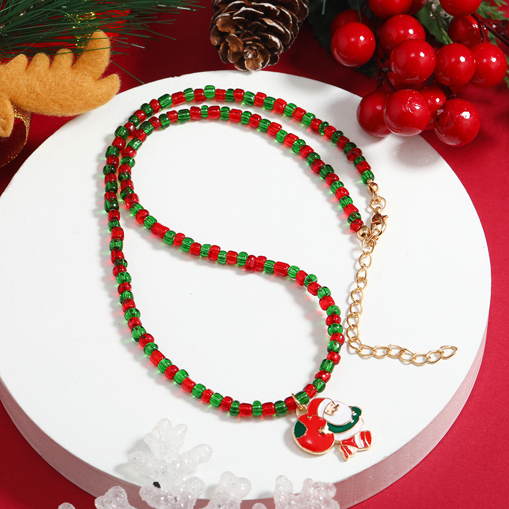 Süß Weihnachtsbaum Weihnachtsmann Schneeflocke Perlen Inlay Strasssteine Frau Halskette Mit Anhänger 1 Stück display picture 3