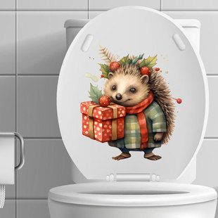 Christmas cartoon cute little hedgehog gift box toilet stickers wall waterproof self-adhesive stickers cross-border