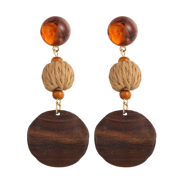 Retro wooden woven geometric demi-season ethnic earrings