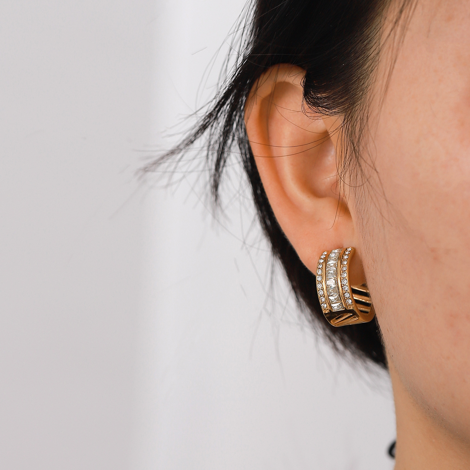 Womenu0027S Fashion Simple Style Geometric Stainless Steel Zircon Earrings Plating Stainless Steel E