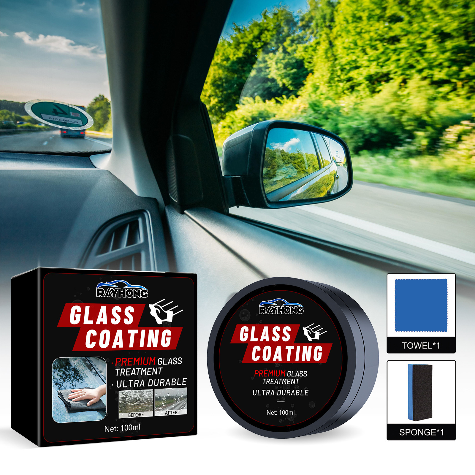 Rayhong Windshield Care Cream Dust Removal Rainproof Coating Car Anti-Splash Coating Care Brightening Cream