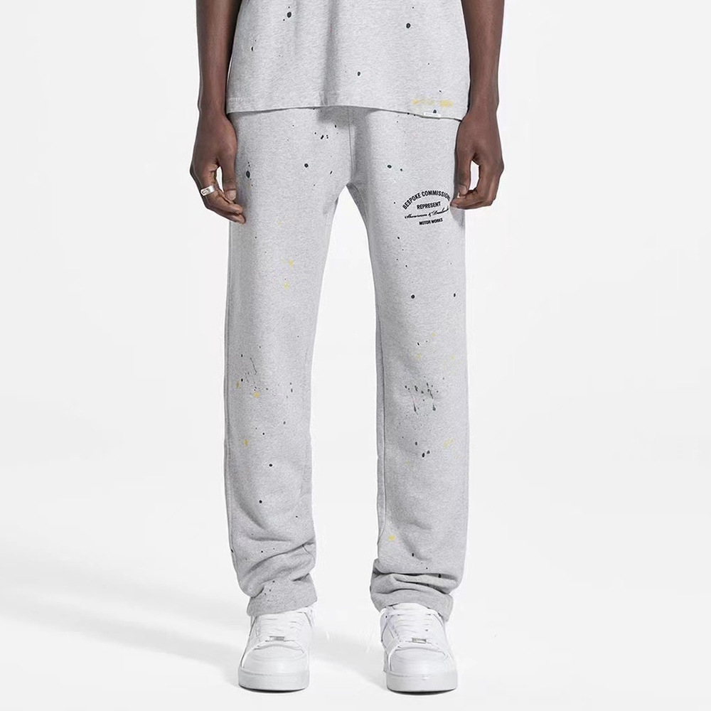 Americano retro representan carta eslogan impresión hecho a mano Splash-tinta cordón Terry sweatpants Pantalones rectos