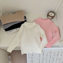 儿童白色打底衫男孩秋冬新款宝宝纯色内搭针织衫女童加绒加厚毛衣