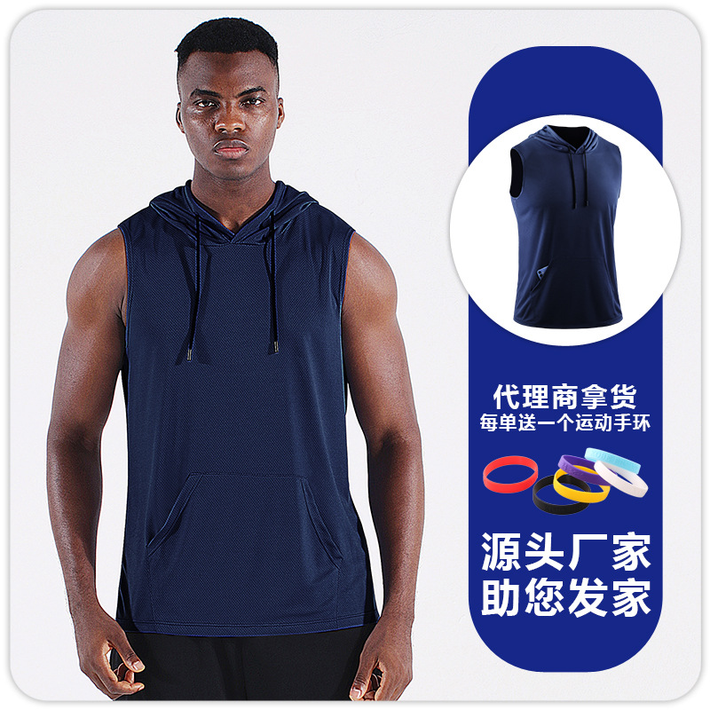 Chaleco deportivo para yoga al aire libre, de secado rápido, transpirable, con capucha y bolsillo, ropa de fitness, top sin mangas para correr maratones