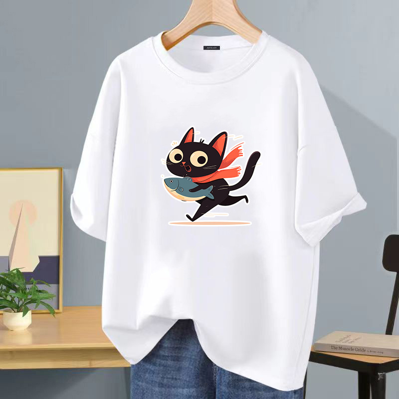Camiseta de manga corta negra de seda helada de verano impresión de logotipo impreso ropa de clase de bricolaje ropa de trabajo camiseta de cuello redondo impresión
