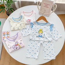 安美雅儿童夏季家居服天丝莫代尔七分袖裤套装凉爽空调服厂家批发