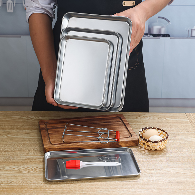 Household Guangdong Rice Noodle Special Steaming Tray Rectangular Stainless Steel Plate Flats Bottom Tray Cold Noodle Powder Tray Tool Set