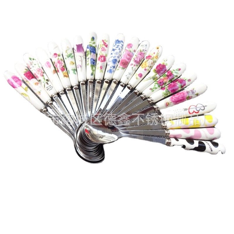 Super cute Korean stainless steel spoon children's spoon chopsticks ceramic tableware will sell gift single wholesale Super cute Korean stainless steel spoon children's spoon chopsticks ceramic tableware will sell gift single wholesale