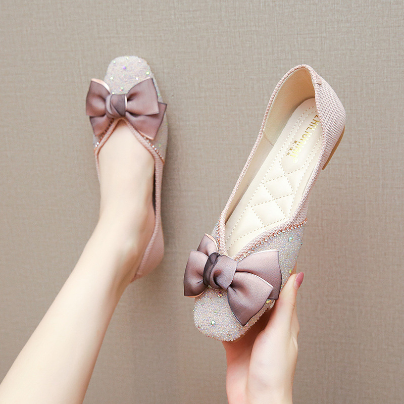 Women's Summer Bowknot Flats, Flat Square-Toed Shallow Slip-On Loafers, Elegant Gentle Shoes For Spring And Autumn_vogvips.com