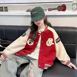 女童韩系棒球服拼色百搭秋装中大童洋气插肩秋季新款时尚长袖夹克