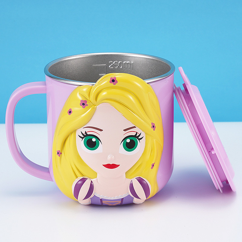 Taza de acero inoxidable para niños de Disney Taza de agua para niños Taza de agua para bebés Taza de leche casera anticaídas Set de cubiertos para bebés