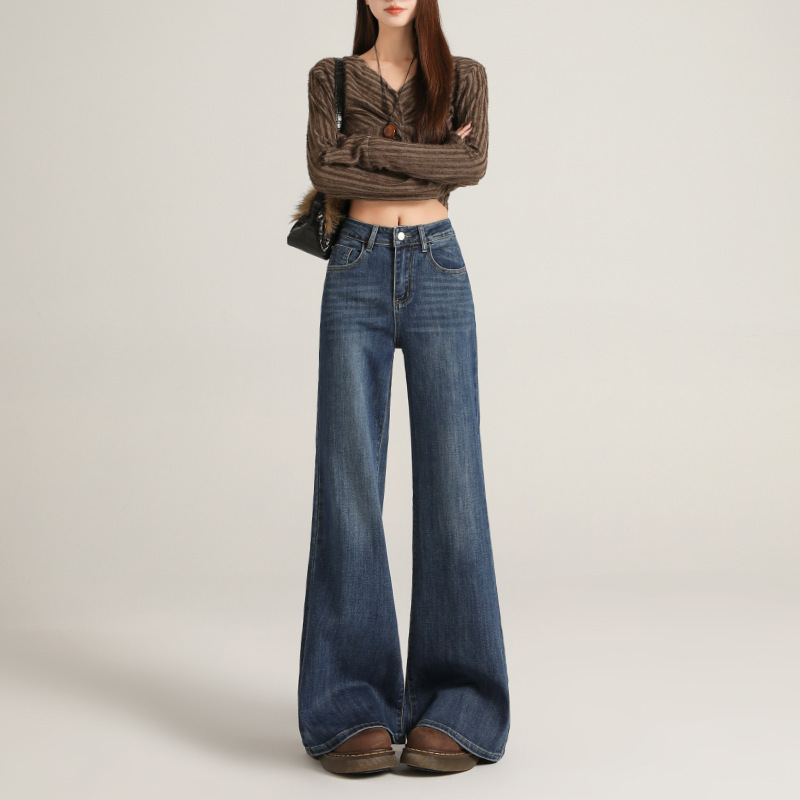 Guangzhou Zerui Clothing Non-Tight-Fitting Jeans for Women 2026 Spring/Summer New Retro Slimming Loose Flared Pants for Students