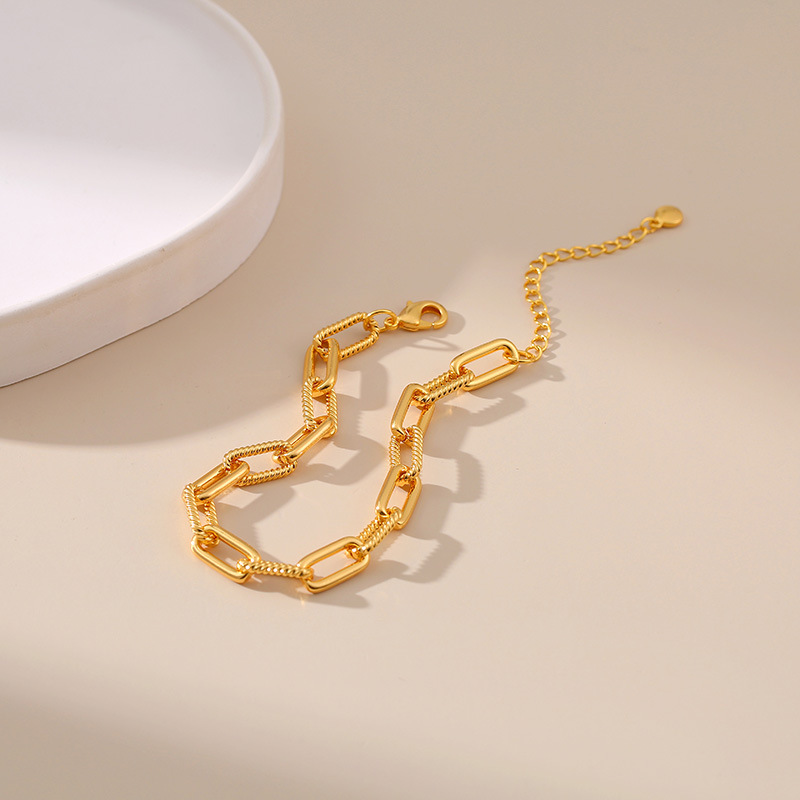 Middle East NEW brass plated real gold bracelet thick chain neutral style box chain minimalist style hand jewelry color preservation_voghion.com