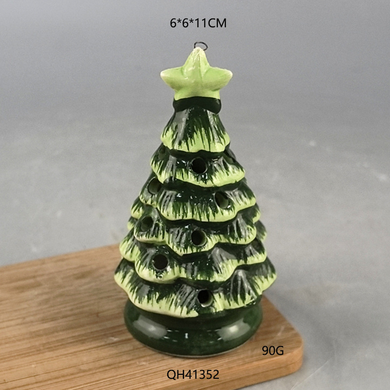 Árbol de Navidad de cerámica a pilas, pintado con arcilla blanca exportada, con luces multicolores, decoraciones navideñas, decoración festiva.