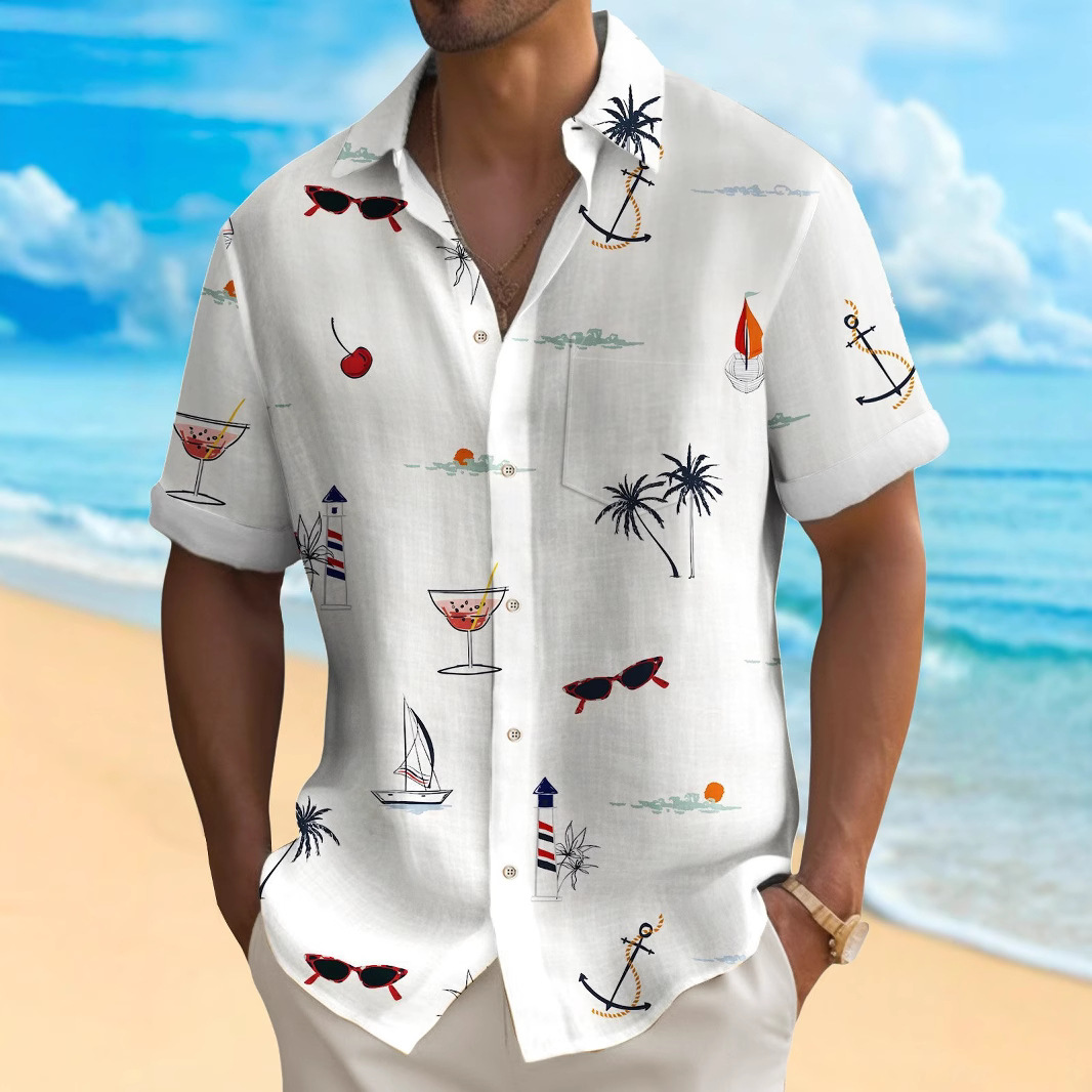 25 years of European foreign trade new men's fashion casual Hawaiian style digital printing shirt factory outlet