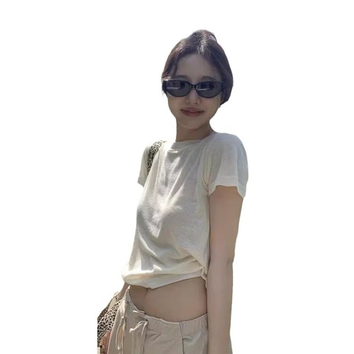 Bamboo-Section Ribbed Simple Short-Sleeve T-Shirt for Women | 2025 Summer Slimming Basic Base Layer Top with Elegant Appeal