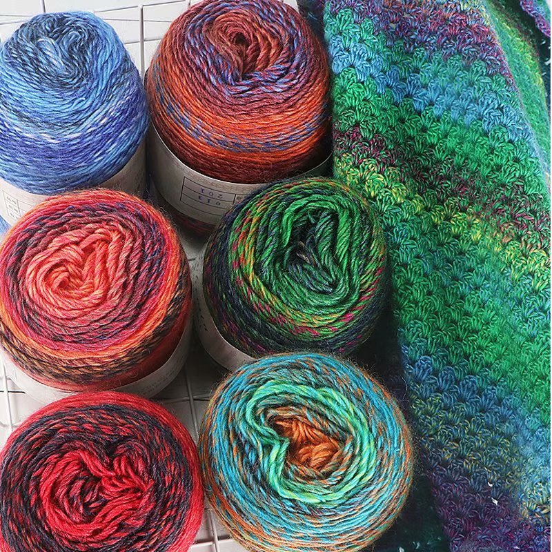 2021 new rainbow cake thread AB yarn bohemian rainbow medium thick synthetic hand-knitted scarf hat crafts thread