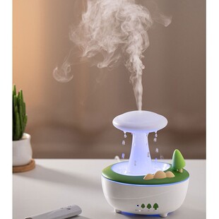 Innovative Wood Grain Aromatherapy Machine Office Bedroom Mushroom Colorful Night Light Rain Humidifier Raindrop New Cross-Border