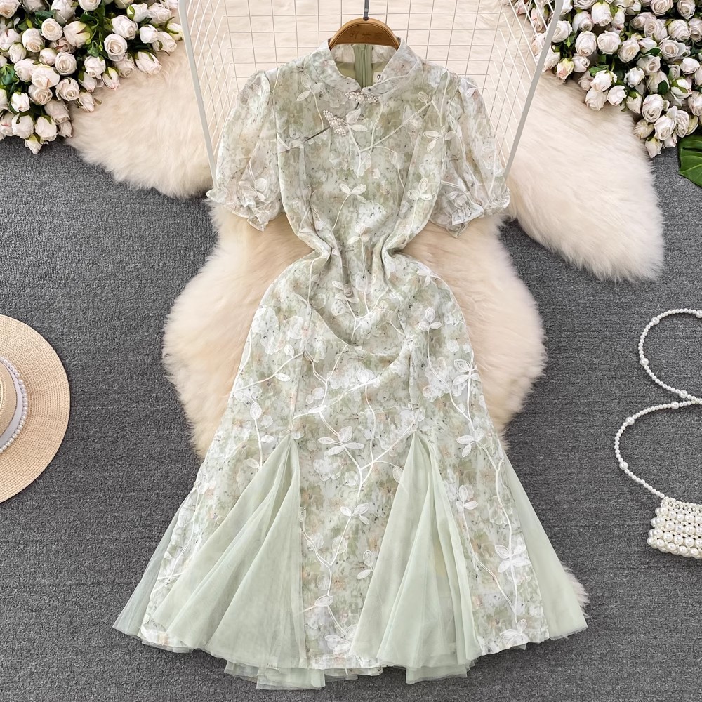 Cross-border High-end Modified Cheongsam For Women, Summer 2023 New Vintage Chinese-style Stand-up Collar,_ecoleips.com